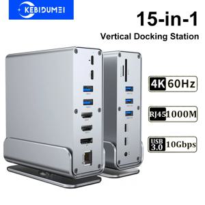 수직 도킹 스테이션 15-in-1 USB 도킹 스테이션 TYPE C 허브(트리플 모니터 포함) HDMI 4K60Hz/RJ45 1000M/USB3.0/PD100W Vertical Docking Stations 15-in-1 USB Docking Station TYPE C Hubs with Triple Monitor