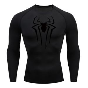 스파이더 프린트 남성용 긴 소매 압축 셔츠 체육관 운동 러쉬 가드 언더 셔츠 Baselayers Athletic Quick Dry Tees Tops