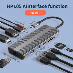 블루엔들리스 10 in 1 포트 타입 C 어댑터 4K 120Hz 8K DP 포트 타입 C 데이터 전송 USB3.0 TF SD 리더 헤드폰 소켓