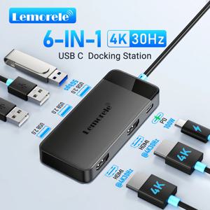 레모렐 TC122 USB C 허브 듀얼 HDMI 4K 도킹 스테이션 USB 3.0 PD 100W 타입 C 포트 (맥북, 아이패드 M2, M1, 스팀덱 호환)