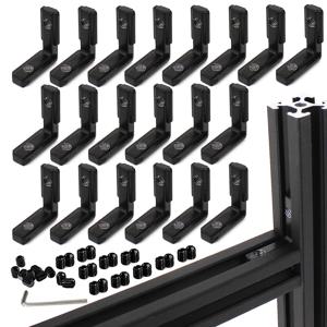 20pcs 검정색 2020 시리즈 L 자형 내부 내부 코너 커넥터 20x20 시리즈 알루미늄 압출 용 나사가있는 조인트 브래킷