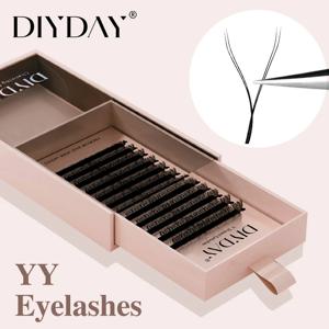 DIYDAY YY 모양의 속눈썹 확장 C D 컬 가짜 밍크 속눈썹 눈 메이크업 아름다움을위한 도매 YY 모양 거짓 속눈썹