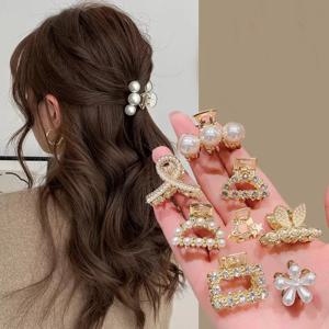 6/8/10PCS/세트 작은 모조 다이아몬드 진주 기하학적 금속 헤어 클로 여성용 소녀용 스윗 미니 헤어 클립 헤어핀 헤어 액세서리