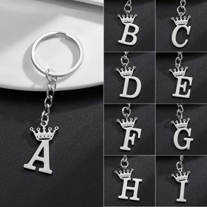 남성 여성을위한 독특한 DIY 크라운 스테인레스 스틸 A-Z 편지 펜던트 열쇠 고리 26 알파벳 자동차 열쇠 고리 이름 보석 열쇠 고리 선물