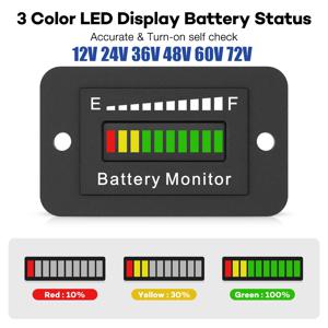 LED 배터리 계량기 배터리 전원 모니터, 방수 리튬 산 모니터 게이지, 골프 카트 RV 보트 자동차, 12V, 24V, 36V, 48V, 60V, 72V