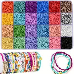 2400pcs 3mm 혼합 24 색 유리 씨앗 구슬 유리 구슬 대량 키트 쥬얼리 만들기 DIY 공예 구슬 혼합 24 색상