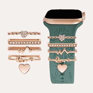 5pcs 라인 석 시계 밴드 링 루프 손톱 스터드, IWatch 시리즈 Watchb와 호환되는 귀여운 금속 시계 스트랩 매력 장식
