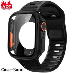 애플워치용 실리콘 스트랩 44mm 45mm 41mm 40mm 팔찌+스크린 보호필름 iWatch 시리즈 9 8 7 SE 6 5 3 용 울트라로 변경