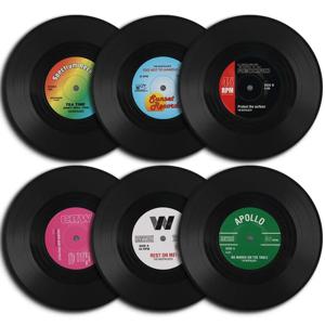 6개의 비닐 레코드 컵받침, 창의적인 레트로 클래식 향수를 불러일으키는 록 CD 미끄럼 방지 단열 패드, 데스크탑 장식