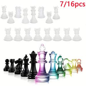 16pcs/7pcs 바둑판 체스 금형 3D 실리콘 체스 수지 금형 DIY 공예 수제 금형 만들기 가족 파티 및 야외 게임