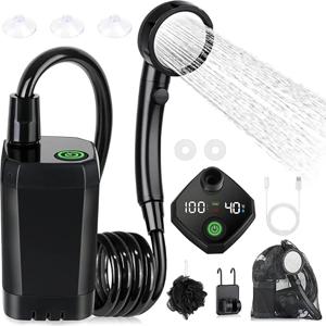 캠핑을위한 휴대용 샤워 샤워 헤드와 6000mAh 충전식 캠핑 샤워 지능형 LED 디스플레이 전기 샤워 펌프