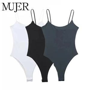 MUJER 화이트 블랙 바디 여성 민소매 타이트 바디 슈트 란제리 섹시한 여성 바디 바디 컨 백 레스 바디 슈트 여성 여름상의