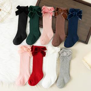 가을 겨울 아기 ​​소녀 Bowknot 무릎 높은 양말 유아 튜브 공주 양말 어린이를위한 니트 Socken 귀여운 다리 따뜻하게 0-8Years