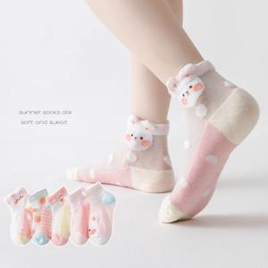 여아용 레이스 공주 메쉬 만화 양말, 부드러운 코튼 양말, 통기성 짧은 발목 양말, 5 켤레/로트, 여름