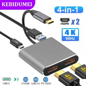 4 IN 1 USB C 허브 도킹 스테이션 4K@60Hz HDMI 호환 어댑터 유형 C-HDMI PD100W USB 3.0 허브 Macbook용 USB C 분배기