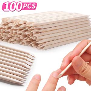 100Pcs 손톱에 대 한 오렌지 나무 스틱 양면 큐티클 푸셔 리무버 네일 아트 매니큐어 페디큐어 도구 매니큐어 페디큐어