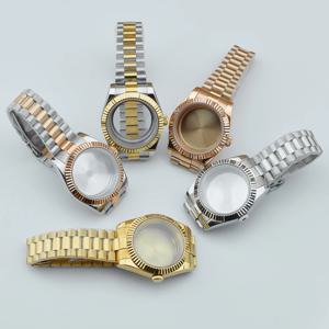 Neiton 36mm 39mm NH34, NH35, NH36, NH70 ETA2824에 적합 대통령 팔찌 사파이어 유리 크리스탈이있는 골드 케이스