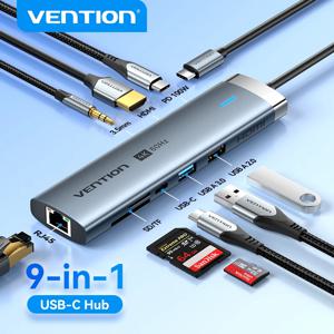 Vention USB C 허브 4K 60Hz 유형 C-HDMI RJ45 이더넷 PD 100W SD TF MacBook PC iPad Sumsang PC 태블릿 전화 USB 3.0 허브