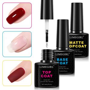LIMEGIRL 8ml 네일 용 매트 탑베이스 코트 UV 젤 폴리시 세미 퍼머넌트 기능성 매니큐어 탑베이스 코트 바니시