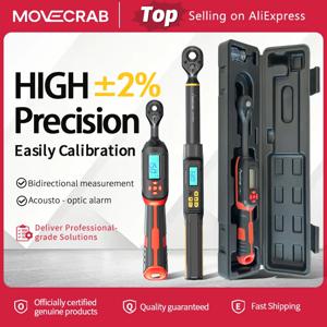 MOVECRAB 시리즈 디지털 토크 렌치 1.5-340N.m 2% 정확도, 버저, LED 플래시 및 핸들 진동 알림 기능이 있는 프리셋 값 설정