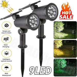 9 LED 태양 스포트 라이트 야외 RGB 태양 풍경 조명 IP65 방수 밝기 정원 마당 야자수에 맞게 조절 가능