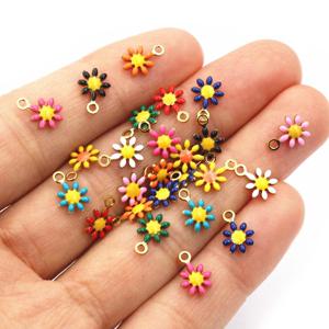 20pcs 10x7mm 작은 꽃 매력 펜던트 에나멜 스테인레스 스틸 DIY 보석 만들기 액세서리 목걸이 귀걸이 용