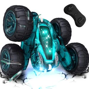 조명이 있는 원격 제어 자동차, 2.4Ghz RC 자동차 양면 360 ° 플립 RC 스턴트 자동차, 어린이 및 성인을 위한 휴대용 충전식 장난감 자동차