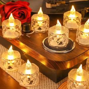 4/8/16Pcs Flameless LED 빛 양초 크리스탈 촛불 결혼식 발렌타인 데이 파티 장식에 대 한 투명 전자 밤 램프