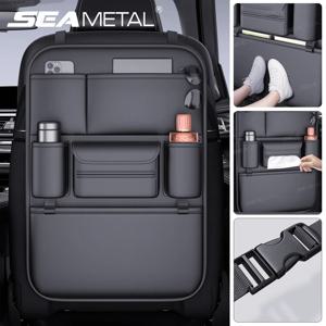 SEAMETAL 6 포켓 카시트 등받이 보관 가방, 내마모성 차량 뒷좌석 정리함 티슈 및 컵 거치대, 방수 킥 방지 패드