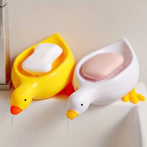 귀여운 오리 모양 비누 접시, 플라스틱 배수 트레이, 자체 배수 거치대, 다기능 보관 랙, 욕실 액세서리, 1 개