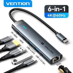 Vention USB C 타입-HDMI 어댑터, 맥북 아이패드 프로 에어 M2 M1 Sumsang PC 액세서리, USB 3.0 허브, RJ45 PD, 100W, 4K60Hz