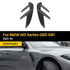 BMW M3 시리즈 G80 G81/M4 시리즈 G82 G83 OEM 스타일 2021년식 이후용 리얼 드라이 카본 파이버 사이드 펜더 2개/세트