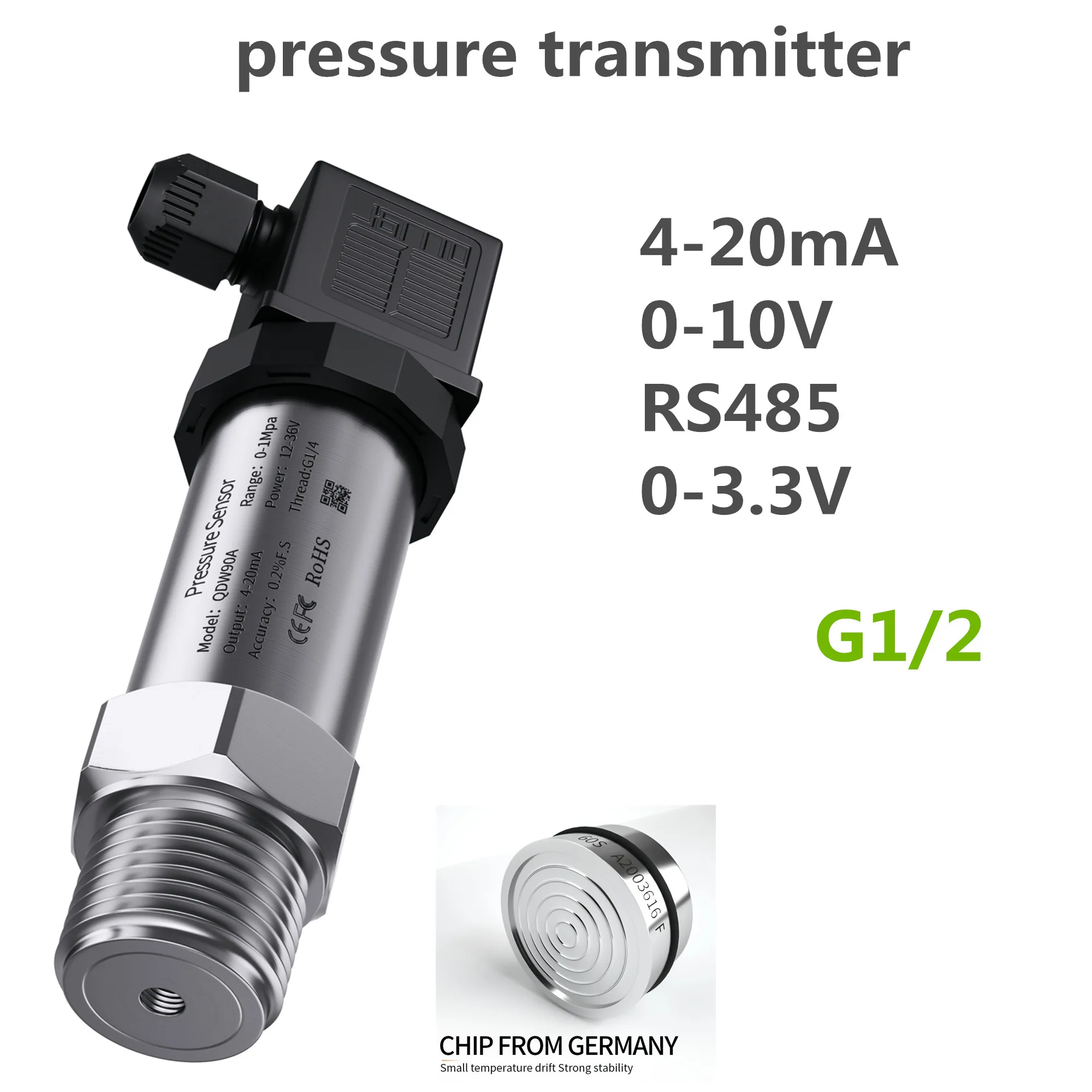 G1/2' 4-20mA 압력 센서 0-10V 1bar/10bar/100bar 오일/물/가스 100psi/10Kpa/50mbar RS485 압력 트랜스미터