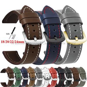 세이코 벨트 용 오메가 스트랩 용 빈티지 가죽 시계 밴드 18mm 20mm 22mm 24mm 손목 밴드 육군 스포츠 남성용 팔찌 Smartwatch 용
