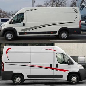 자동차 바디 사이드 스티커 캠핑카 밴 Rv Motorhome 미니 밴 카고 패널 트렁크 버스 자동 파라 액세서리 용 그래픽 줄무늬 데칼