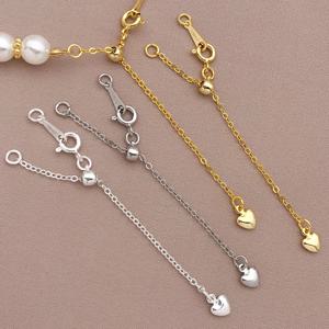 2개 18K 구리 도금 정품 골드 하트 풀아웃 연장 체인, DIY 팔찌, 목걸이, 비즈 쥬얼리 제작 액세서리