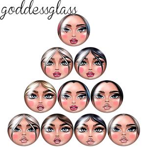 둥근 소녀 얼굴 마트료시카 인형 얼굴 12mm/18mm/20mm/25mm 원형 사진 유리 카보숑 플랫 백 파츠 스냅 버튼 DIY 쥬얼리