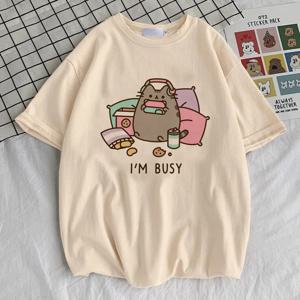 Pusheen 셔츠 십대 Y2k 2000년대 그래픽 레트로 80년대 카와이 티셔츠 디지털 대학 빈티지 하라주쿠 그런지 힙합
