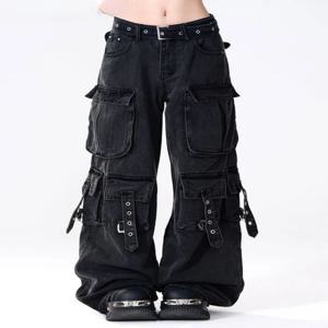 고딕 펑크 여성 Y2k 일본 streetwear 디자인 카고 바지 데님 바지 긴 바지 빈티지 미적 그런지 청바지 헐렁한 새로운