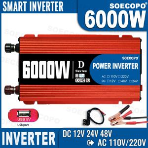 6000W 휴대용 스마트 인버터 12V/24V/48V ~ 110V/220V AC(RV 트럭용 USB 포트 및 악어 클램프 포함) 전세계 CE 인증