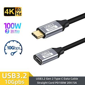 USB C 3 Gen2 10Gbps 연장 케이블 유형 C-C PD 100W QC4.0 3.0 MacBook Pro 4k 60Hz 비디오 케이블용 5A 고속 충전 케이블