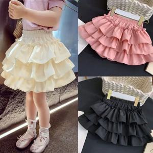 어린이 소녀 Pleated 케이크 스커트 여름 2025 탄성 허리 유아 Babys 소녀 버블 스커트 유아 어린이 소녀 공주 스커트