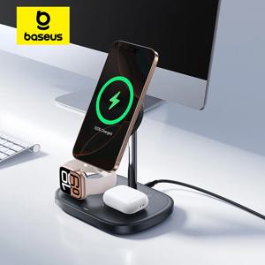 베이스스 20W 3-in-1 무선 충전 스탠드, 아이폰 17, 16, 15, 14, 13, 에어팟, 애플 워치용 15W 마그네틱 고속 충전 지원