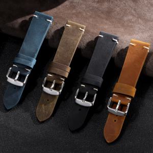 빈티지 오일 왁스 시계 밴드 세이코 Smartwatch 손목 밴드 용 오메가 용 수제 스티치 소 가죽 스트랩 18mm 20mm 21mm 22mm 24mm