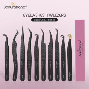 SAKURAHANA 전문 속눈썹 핀셋 속눈썹 연장을위한 검은 섬유 팁 메가 볼륨 밍크 속눈썹 도구 메이크업 아티스트 키트