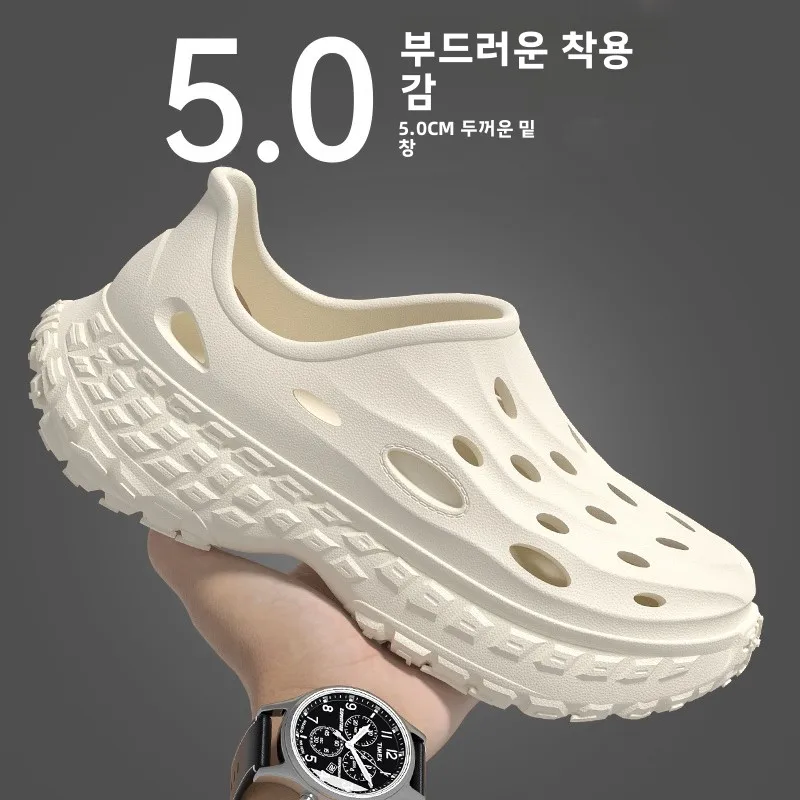 남성 샌들 여름 야외용 운전 스포츠 비치 미끄럼 방지 두꺼운 바닥 커버 토우홀 홀 슈즈 캐주얼 통기성 EVA