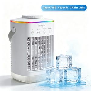 휴대용 에어쿨러 팬 7색 LED 조명 개인 사무실 책상용 냉풍기 USB 아이스 윈드 에어컨 팬 침실 캠핑용