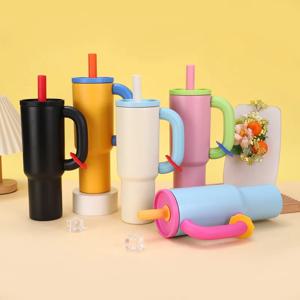 40oz 304 스테인레스 스틸 밀짚 절연 아이스 컵 대용량 열 머그잔 텀블러 핸들 세련된 절연 커피 컵