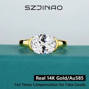 여성을위한 14K 골드 인증 타원형 컷 Moissanite 반지 실험실에서 만든 다이아몬드 약혼 결혼식 Yuan Bao 반지 보석 클래식