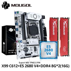 MOUGOL X99 마더보드 키트 C612 칩(E5 2680 V4 CPU 및 DDR4 16G(2*8G) 2133MHz 메모리 NVME PCIE3.0 SATA3.0 데스크탑 호스트용)